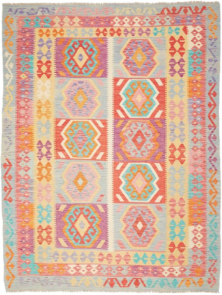Tappeto Kilim Afghanistan Geometrico Celeste Corallo 178x240 Cm