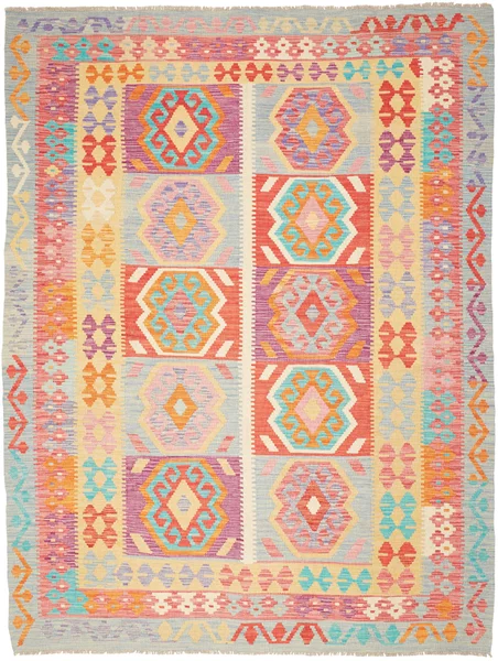 Tappeto Kilim Afghanistan Geometrico Celeste Corallo 178x240 Cm