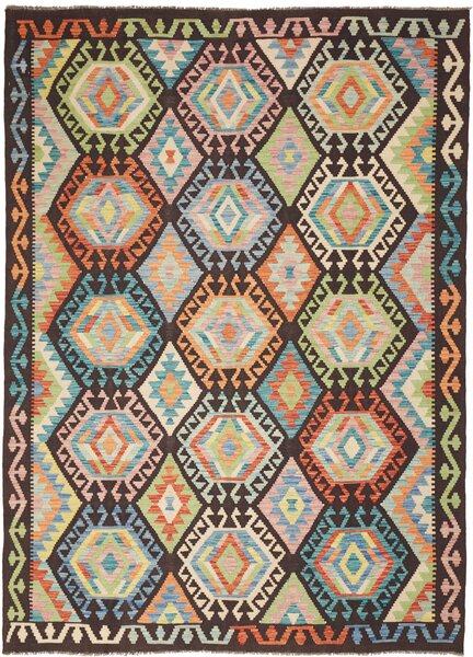 Tappeto Kilim Afghanistan Geometrico Marrone Multicolore 173x239 Cm