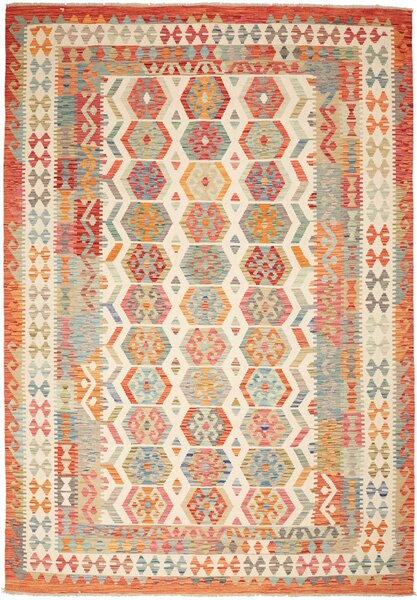 Tappeto Kilim Afghanistan Geometrico Multicolore Arancione 207x296 Cm