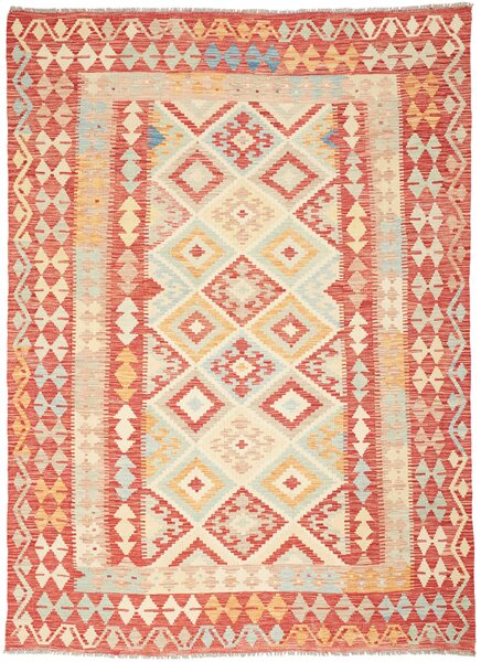 Tappeto Kilim Afghanistan Geometrico Rosso Crema 174x242 Cm