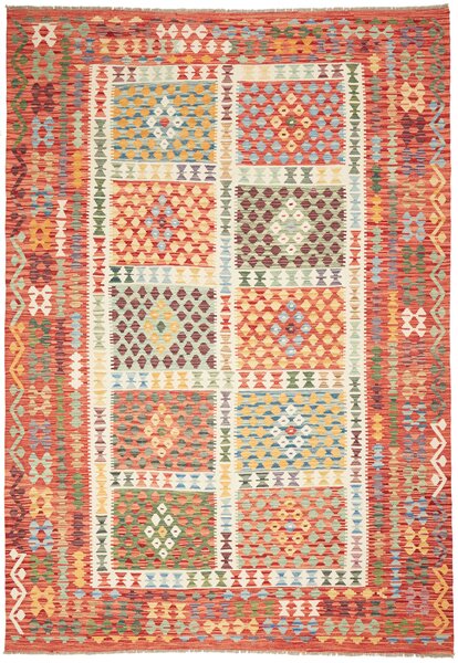 Tappeto Kilim Afghanistan Geometrico Terracotta Multicolore 207x298 Cm