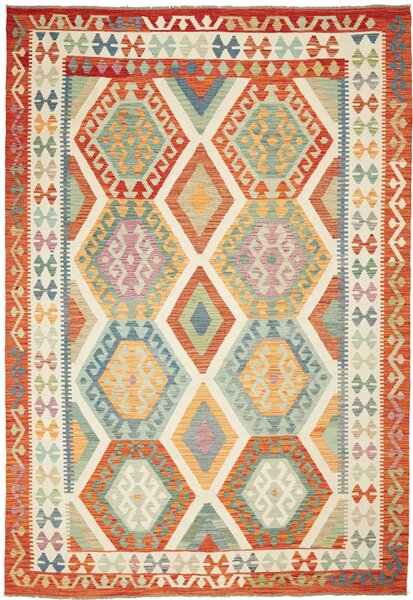 Tappeto Kilim Afghanistan Astratto Policromo Brillante 199x294 Cm