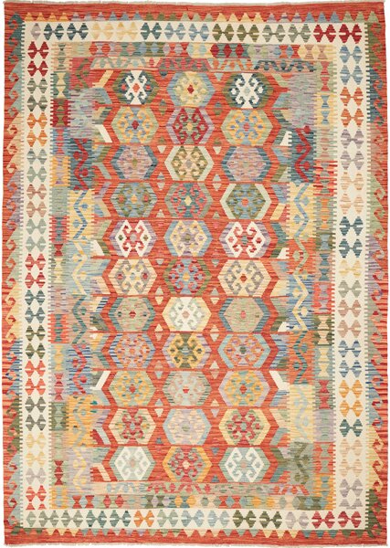 Tappeto Kilim Afghanistan Astratto Terracotta Policromo 209x301 Cm