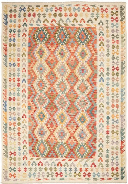 Tappeto Kilim Afghanistan Astratto Arancione Multicolore 210x298 Cm