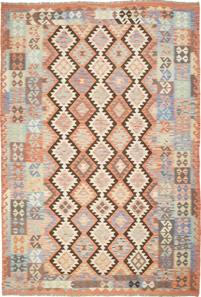 Tappeto Kilim Afghanistan Geometrico Pesca Azzurro 202x296 Cm