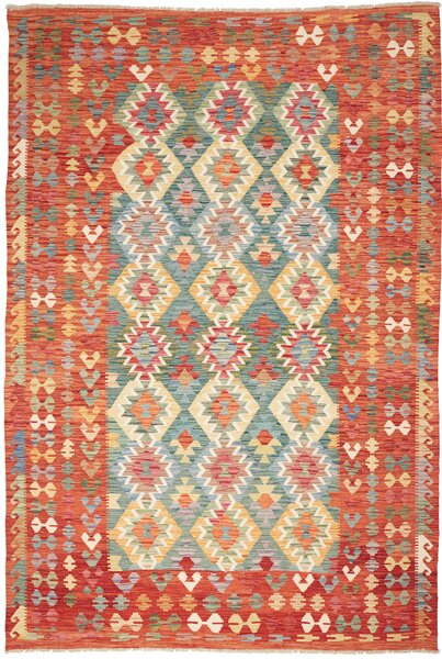 Tappeto Kilim Afghanistan Geometrico Arancio Turchese 203x300 Cm