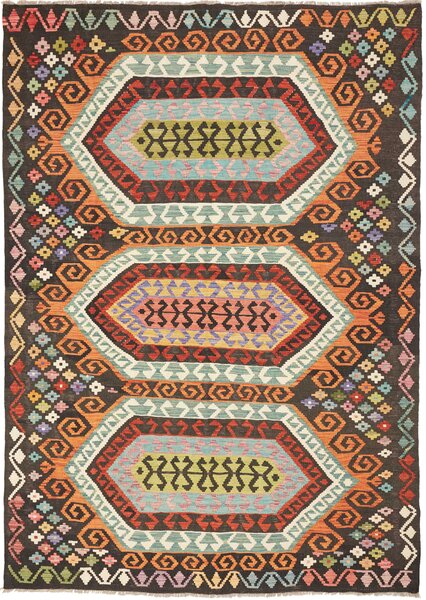 Tappeto Kilim Afghanistan Geometrico Scuro Arancione 178x248 Cm