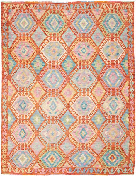 Tappeto Kilim Afghanistan Geometrico Arancione Azzurro 179x233 Cm