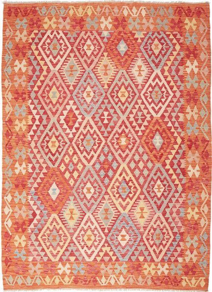 Tappeto Kilim Afghanistan Geometrico Arancio Rosso 175x238 Cm