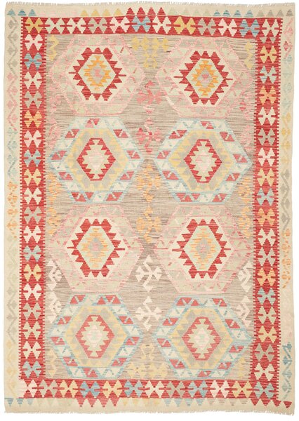 Tappeto Kilim Afghanistan Geometrico Beige Rosso 176x246 Cm