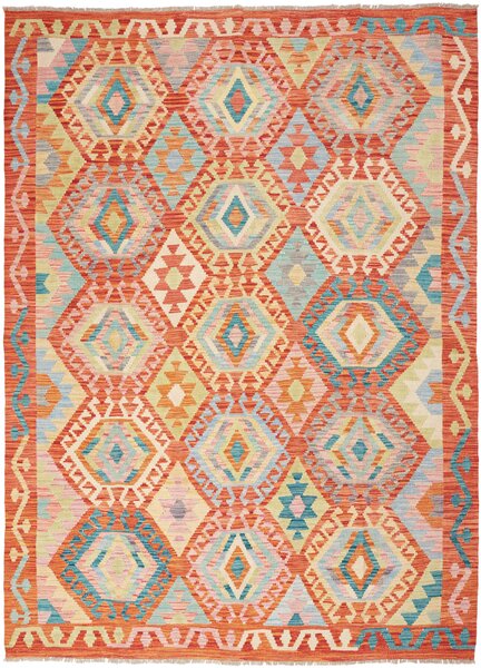 Tappeto Kilim Afghanistan Geometrico Arancio Turchese 174x234 Cm