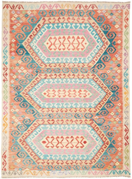 Tappeto Kilim Afghanistan Geometrico Arancio Azzurro 181x243 Cm