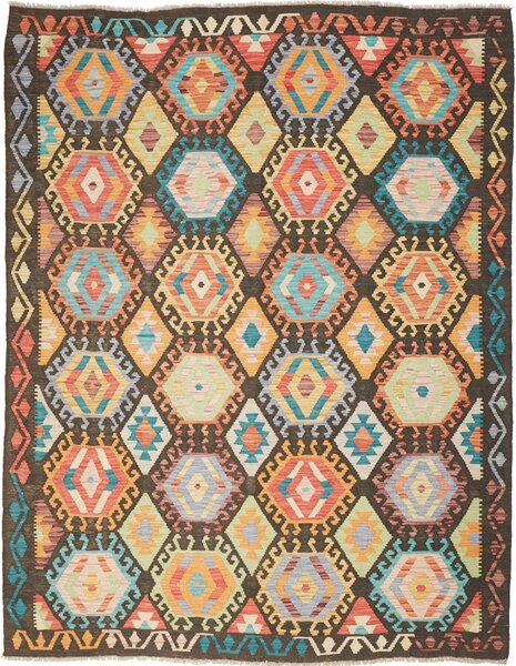 Tappeto Kilim Afghanistan Geometrico Marrone Policromo 178x226 Cm