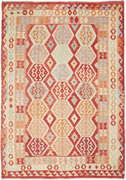 Tappeto Kilim Afghanistan Geometrico Rosso Beige 176x252 Cm