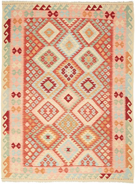 Tappeto Kilim Afghanistan Geometrico Crema Rosso 181x238 Cm