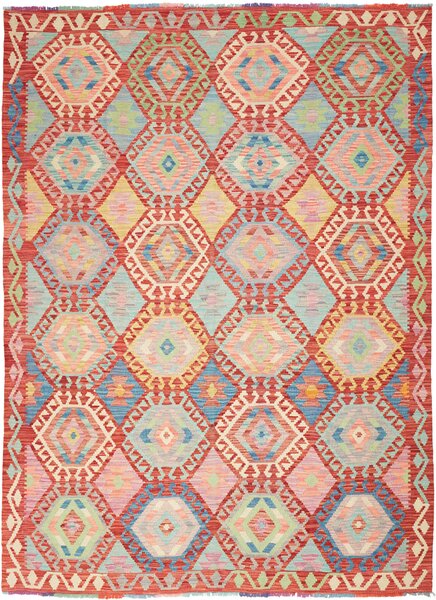 Tappeto Kilim Afghanistan Geometrico Rosso Pastello 179x242 Cm