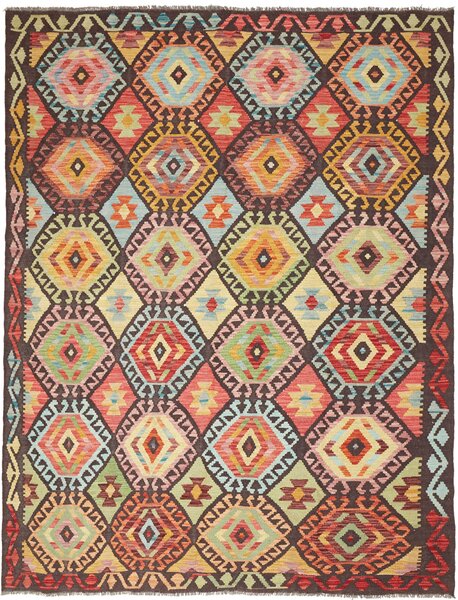 Tappeto Kilim Afghanistan Astratto Multicolore Fondo Marrone 182x237 Cm