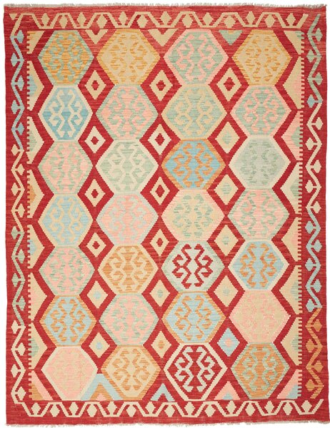 Tappeto Kilim Afghanistan Geometrico Rosso Azzurro 185x241 Cm