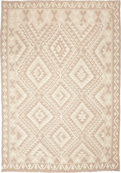 Tappeto Kilim Afghanistan Geometrico Grigio Beige Crema 173x245 Cm
