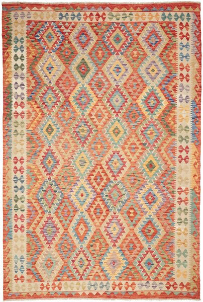 Tappeto Kilim Afghanistan Geometrico Multicolore Arancio 207x293 Cm