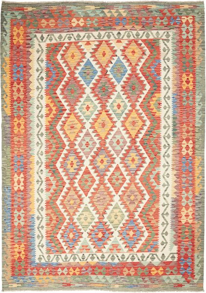 Tappeto Kilim Afghanistan Geometrico Rosso Blu 210x294 Cm