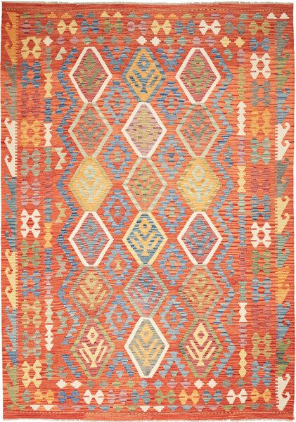 Tappeto Kilim Afghanistan Astratto Terracotta Policromo 205x293 Cm