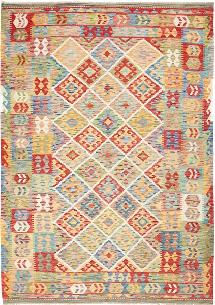 Tappeto Kilim Afghanistan Geometrico Multicolore Brillante 203x287 Cm