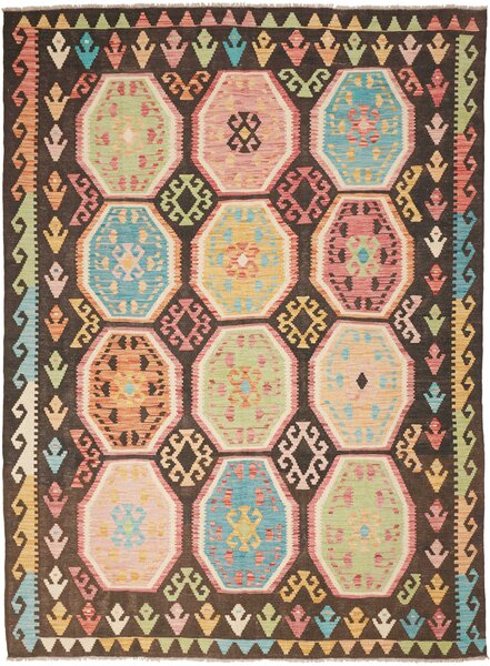 Tappeto Kilim Afghanistan Geometrico Marrone Pastello 175x239 Cm