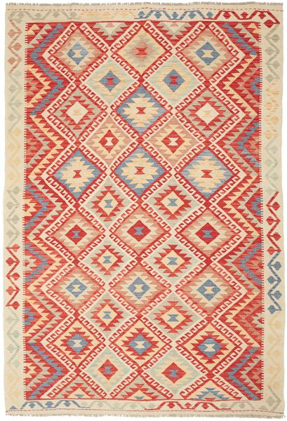 Tappeto Kilim Afghanistan Geometrico Rosso Blu 167x244 Cm