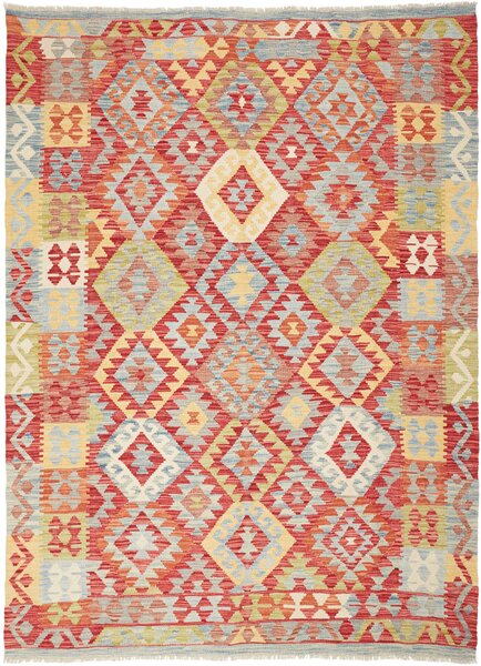 Tappeto Kilim Afghanistan Geometrico Rosso Azzurro 173x239 Cm