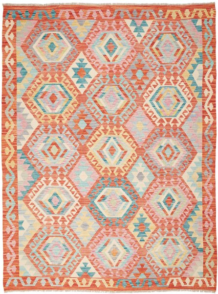 Tappeto Kilim Afghanistan Astratto Arancio Azzurro 176x236 Cm