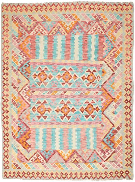 Tappeto Kilim Afghanistan Geometrico Azzurro Rosa 184x247 Cm