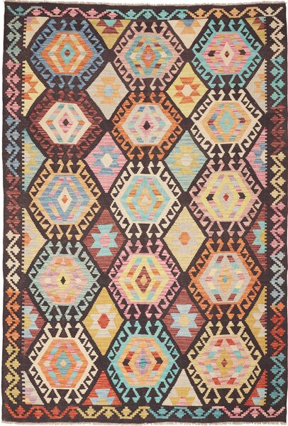 Tappeto Kilim Afghanistan Geometrico Marrone Pastello 169x247 Cm