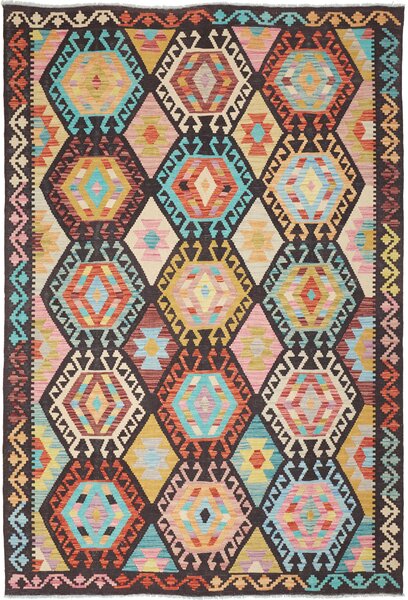 Tappeto Kilim Afghanistan Geometrico Multicolore Marrone 169x247 Cm