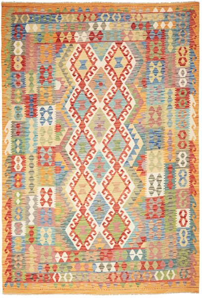 Tappeto Kilim Afghanistan Astratto Multicolore Brillante 200x292 Cm