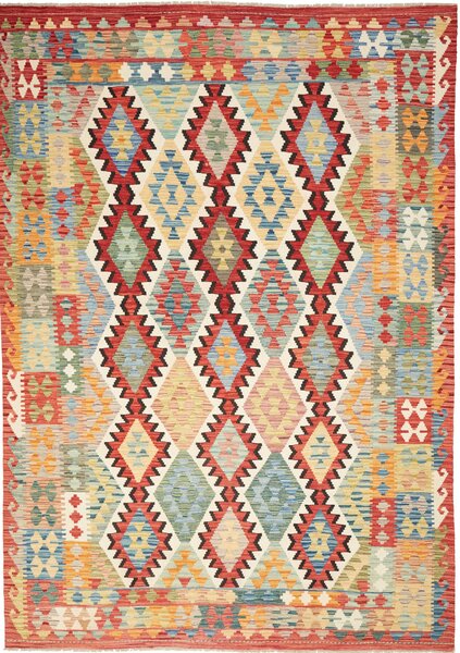 Tappeto Kilim Afghanistan Astratto Multicolore Vivace 205x293 Cm