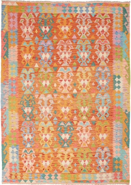 Tappeto Kilim Afghanistan Geometrico Arancione Multicolore 176x250 Cm