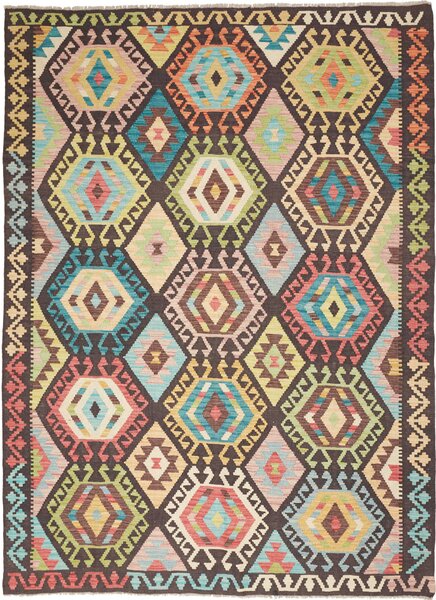 Tappeto Kilim Afghanistan Geometrico Multicolore Scuro 174x238 Cm