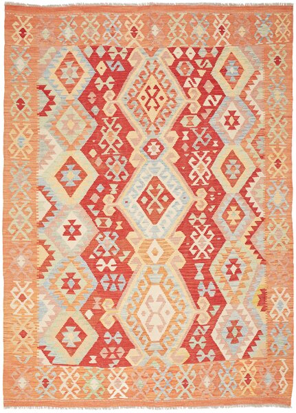 Tappeto Kilim Afghanistan Geometrico Arancio Rosso Crema 182x248 Cm