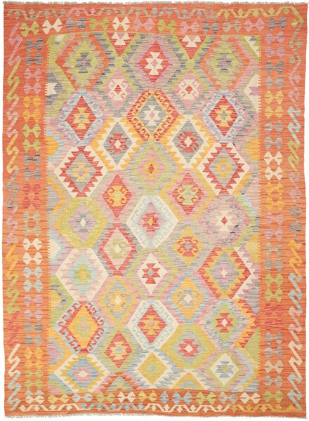 Tappeto Kilim Afghanistan Geometrico Multicolore Arancio 184x251 Cm