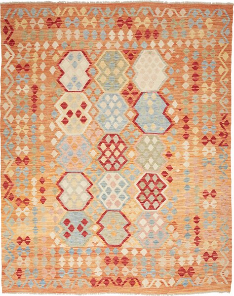 Tappeto Kilim Afghanistan Geometrico Arancione Azzurro 188x230 Cm