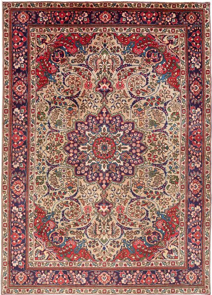 Tappeto Tabriz Persia Medaglione Beige Blu 210x295 Cm