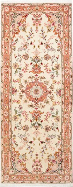 Tappeto Tabriz 50 Raj Persia Medaglione Avorio Salmone 77x207 Cm