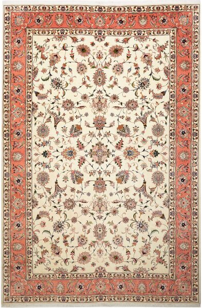 Tappeto Tabriz 50 Raj Persia Medaglione Avorio Salmone 202x308 Cm