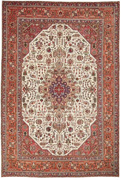 Tappeto Tabriz Persia Medaglione Crema Rosso 203x302 Cm