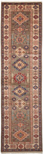 Tappeto Kazak Fine Pakistan Geometrico Verde Salvia Crema 82x305 Cm