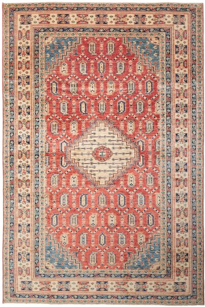 Tappeto Kazak Fine Pakistan Medaglione Rosso Blu 204x308 Cm