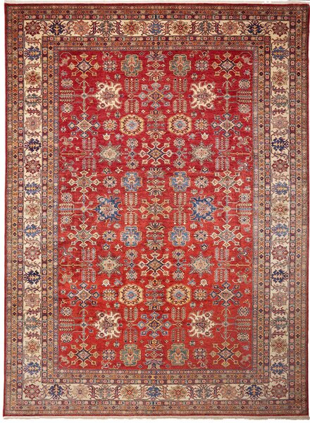 Tappeto Kazak Fine Pakistan Geometrico Rosso Beige 296x406 Cm