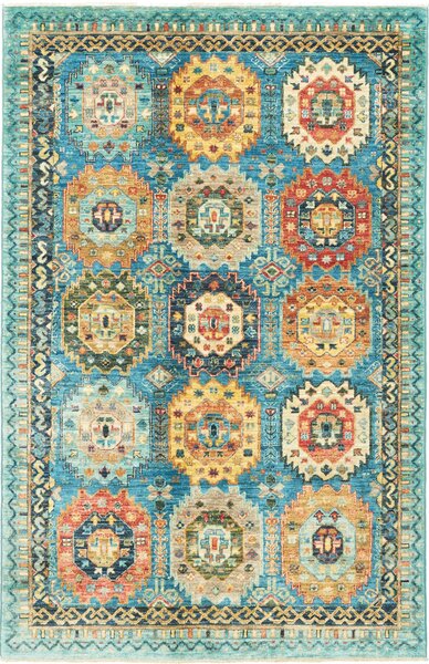 Tappeto Tribal Pakistan Astratto Blu Ocra 121x187 Cm